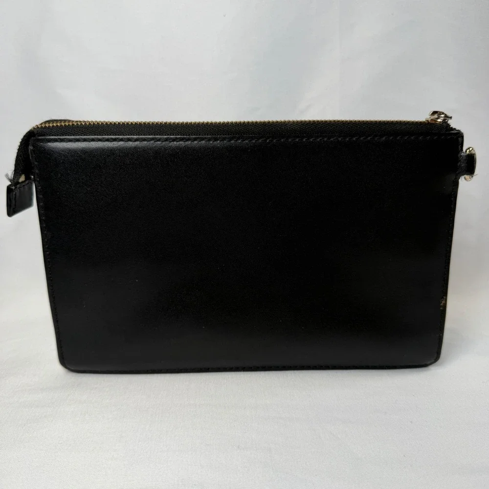 Michael Kors Heart Studded Clutch Bag Women Small Black Leather Gold Tone Zip